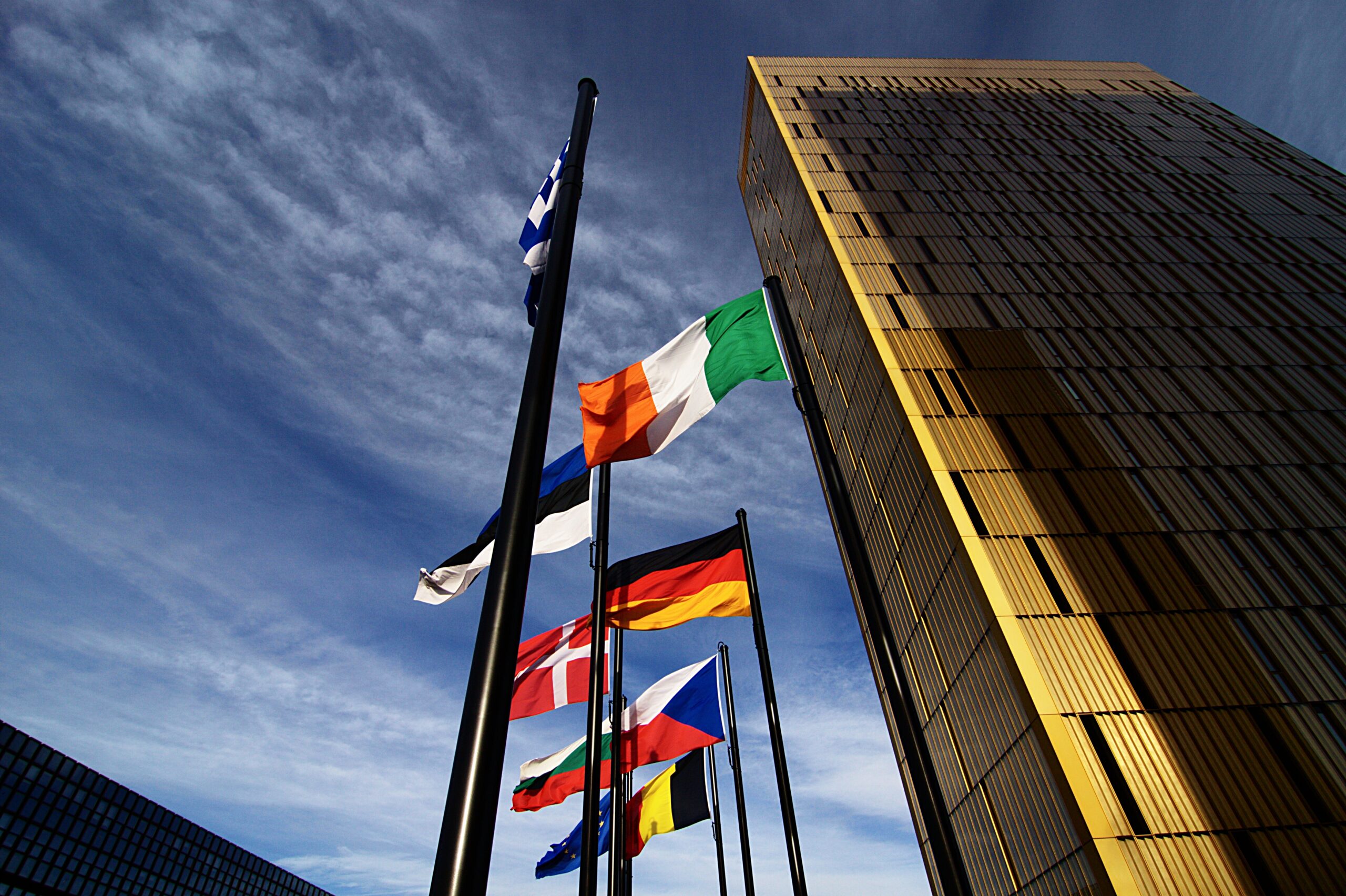 Flags of European Union member states outside the Court of Justice of the EU in Luxembourg.